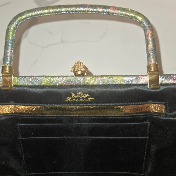 RARE Vintage Antique 1950s Rosart Tapestry Bag Pink Green Gold - Picture 5 of 12